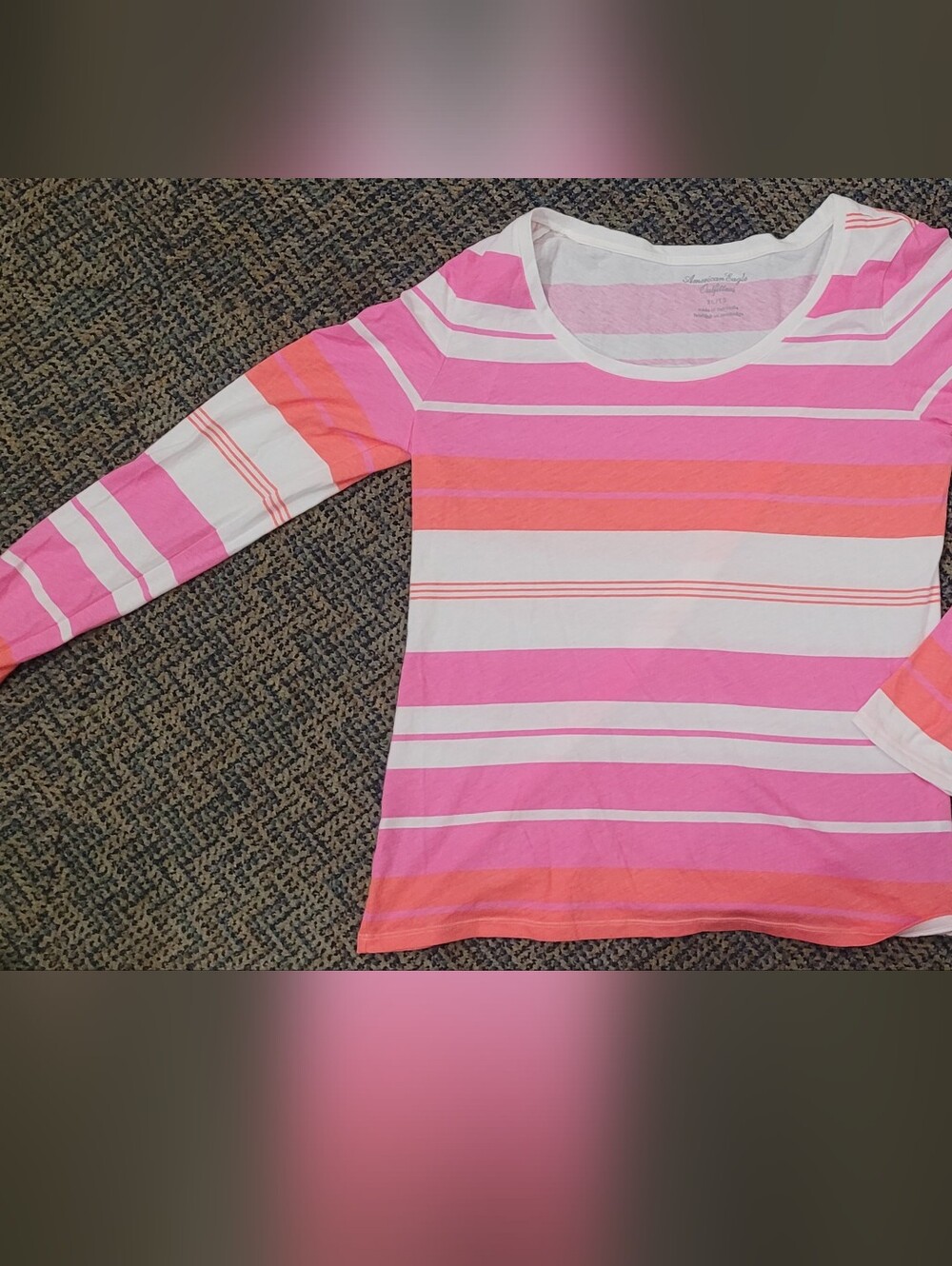 American Eagle Pink & Coral Striped Long-Sleeve Tee